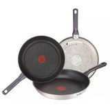 Tefal Günlük Pişirme Tavası 3'Lü Set: Paslanmaz Çelik Kızartma Tavaları, 20/24/26Cm, Yapışmaz Kaplama, Termospot Teknolojisi, Eşit Pişirme, Tüm Ocak Tipleri, Siyah