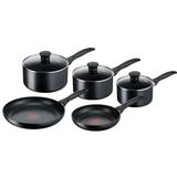 Tefal İndüksiyon Yapışmaz Kaplama 5 Parça Tencere Seti, 16/18/20Cm Tencere + 22/26Cm Tava, Termo Sinyal, Cam Kapak, İndüksiyon Dahil Tüm Ocak Çeşitleri, Siyah - G155s54