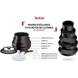 Tefal Ingenio Excellence 6X Büyük Tava Tencere Seti - 12 Parça - Siyah - 26/28 cm Tava + 28cm Wok tava + 24cm kısa tencere + 22cm derin tencere + 2 adet çıkarılabilir sap + 22/24cm plastik kapak + 22/24/28 cm cam kapak