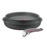 Tefal Ingenio Halo Tava Seti, Gri, Titanyum Kaplamalı Alüminyum, 22/26 Cm, Çıkarılabilir Sap, Kızartma Tavaları, Bulaşık Makinesinde Yıkanabilir, 260°C'ye Kadar Fırında Yıkanabilir
