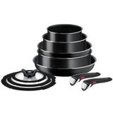 Tefal Ingenio L1549042 Kolay Pişirme Ve Temizleme Yapışmaz Kaplamalı Tavalar Ve Tencereler, 10'Lu Paket, Siyah