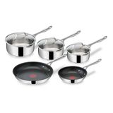 Tefal Jamie Oliver Cook's Direct On 8 Parçalı Paslanmaz Çelik Tava Seti: Tavalar 20/28 Cm, Tencereler 16/18/20 Cm + Kapak, Yapışmaz Kaplama, Termal Sinyal, Perçinli Sap, İndüksiyon, E304s544