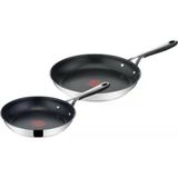Tefal Jamie Oliver Kitchen Essentials Tava Seti, Kızartma Tavası, İndüksiyon, Paslanmaz Çelik, Silikon Sap (24/28 Cm)