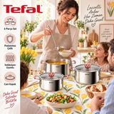Tefal Optispace 6 Parça Paslanmaz Çelik Tencere Seti, Indüksiyon Uyumlu, 3 Cam Kapaklı, Ölçü Göstergeli, Kaymaz Kulplu, Az Yer Kaplayan Tasarım, Gümüş