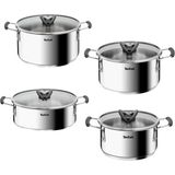 Tefal Optispace 8 Parça Çelik Tencere Seti İndüksiyon Uyumlu Gümüş Renkli Ergonomik Tasarım