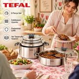 Tefal Optispace 8 Parça Paslanmaz Çelik Tencere Seti, Indüksiyon Uyumlu, 4 Cam Kapaklı, Iç Içe Geçen Tasarım, Ölçü Göstergeli, 3 Katmanlı Taban, Gümüş