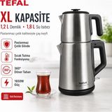 Tefal Paslanmaz Çelik Elektrikli Çaycı Geniş Kapasiteli Otomatik Kapanmalı Çay Makinesi - Aile Boyu Hacim - Sıcak Tutma, Damlatmaz Servis ve 360° Döner Taban - Gri