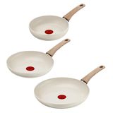 Tefal Reflect On 3'Lü. Tava Seti, 20/24/28 Cm, Seramik Yapışmaz Kaplama, Geri Dönüştürülmüş Alüminyum Gövde, Termo Sinyal, Her Türlü Ocak İçin, Kolay Temizlenebilir, Krem, G0229132