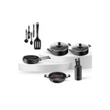 Tefal Titanyum 6x Excellence Indiksiyon Tabanlı Tava Tencere 5 Parça Simplissima Servis ve 5 Parça Ice Force Bıçak Seti