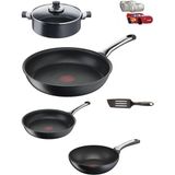 Tefal Titanyum 6x Excellence Indüksiyon Tabanlı Kısa Tencere - 24 Cm+30+26 Tava - Siyah
