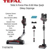 Tefal X-Force Flex 8.60 Max Şarjlı Dikey Süpürge + Xiaomi Baskül Hediye - Gri - Siyah - XİAOMİ BASKÜL HEDİYELİ