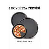 Teflon 3 Boy Pizza Tepsisi Tavası Seti 22Cm-24Cm-26Cm