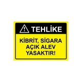 Tehlike Kibrit, Sigara Açık Alev Yasaktır! İsg Uyarı Levhası Pvc A4 21X30 Cm
