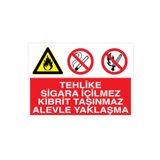 Tehlike Sigara İçilmez Kibrit Taşınmaz Alevle Yaklaşma Uyarı Tabelası - 70x100 Foreks - AA2