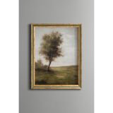 Tek Ağaç Manzarası – Vintage Desenli Çerçeve – İnce Model, Altın4, 30 x 40