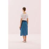 Tek Cep Detaylı Beli Lastikli Keten Midi Boy Etek Indigo Y2515025_043 - İndigo - 36