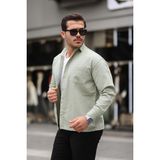 Tek Cepli Oversize Gabardin Kumaş Erkek Gömlek - Açık Yeşil