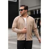 Tek Cepli Oversize Gabardin Kumaş Erkek Gömlek - Bej