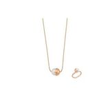 Tek Doğal İnci Kolye Yüzük İkili Set (Rose)