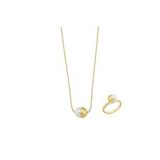 Tek Doğal İnci Kolye Yüzük İkili Set (Sarı)