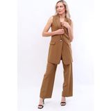 Tek Düğmeli Salaş Yelek & Bol Paça Pantolon Takım-Camel - 8 Drop (Uzun-Dar Kalıp) - 34