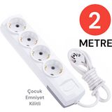 Tek-İş Grup Priz Topraklı 4 Lü 2 Metre Çocuk Korumalı Çoklu Priz Seyyar Ara Kablo Uzatma Kablosu