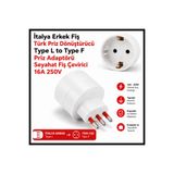 Tek-İş İtalya Erkek Fiş Türk Priz Dönüştürücü Type L to Type F Priz Adaptörü Seyahat Fiş Çevirici 16A 250V
