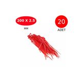 Tek-İş Kablo Bağı Cırt Kelepçe 200 mm x 2.5 mm Kırmızı 20 Adet