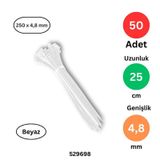 Tek-İş Plastik Kablo Bağı | 250mm x 4.8mm | Beyaz | 50 Adet | Güçlü Cırt Kelepçe | Kablo Düzenleme ve Sabitleme