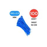 Tek-İş Plastik Kablo Bağı Klipsi Cırt Kelepçe 100 mm x 2.5 mm Mavi 100 Adet