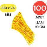Tek-İş Plastik Kablo Bağı Klipsi Cırt Kelepçe 100 mm x 2.5 mm Sarı 100 Adet