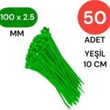 Tek-İş Plastik Kablo Bağı Klipsi Cırt Kelepçe 100 mm x 2.5 mm Yeşil 50 Adet