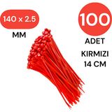 Tek-İş Plastik Kablo Bağı Klipsi Cırt Kelepçe 140 mm x 2.5 mm Kırmızı 100 Adet
