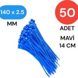 Tek-İş Plastik Kablo Bağı Klipsi Cırt Kelepçe 140 mm x 2.5 mm Mavi 50 Adet