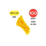 Tek-İş Plastik Kablo Bağı Klipsi Cırt Kelepçe 140 mm x 2.5 mm Sarı 100 Adet