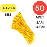 Tek-İş Plastik Kablo Bağı Klipsi Cırt Kelepçe 140 mm x 2.5 mm Sarı 50 Adet