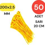 Tek-İş Plastik Kablo Bağı Klipsi Cırt Kelepçe 200 mm x 2.5 mm Sarı 50 Adet