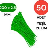 Tek-İş Plastik Kablo Bağı Klipsi Cırt Kelepçe 200 mm x 2.5 mm Yeşil 50 Adet