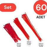 Tek-İş Plastik Kablo Bağı Klipsi Cırt Kelepçe Set 100-150-200 x 2.5 mm Kırmızı (20 x 3) 60 Adet