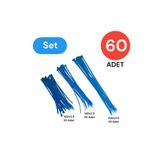 Tek-İş Plastik Kablo Bağı Klipsi Cırt Kelepçe Set 100-150-200 x 2.5 mm Mavi (20 x 3) 60 Adet