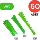 Tek-İş Plastik Kablo Bağı Klipsi Cırt Kelepçe Set 100-150-200 x 2.5 mm Yeşil (20 x 3) 60 Adet