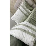 Tek Kişilik 90X190 cm Yatağa Uygun Fırfırlı Etekli Lastikli Çarşaf, Fırfırlı Nevresim, Fırfırlı Yastık Kılıfı ve Pike - Yeşil - Ekru