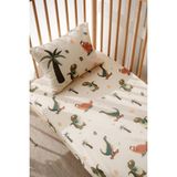 Tek Kişilik, Çocuk Lastikli Çarşaf Takımı, %100 Pamuk Saten - Dinozorlar - Çok Renkli - 90 x 190