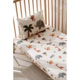 Tek Kişilik, Çocuk Lastikli Çarşaf Takımı, %100 Pamuk Saten - Safari Hayvanları - Çok Renkli - 120 x 200