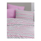 Tek Kişilik Lastikli Nevresim Takımı 160x220 - Pembe Zikzak Desenli