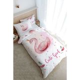 Tek Kişilik Nevresim Takımı (160x220) - For Baby Serisi - Pembe Zeminli Kuğu
