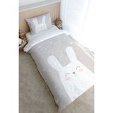 Tek Kişilik Nevresim Takımı (160x220) - Pure Baby Serisi - Gri Zeminli Beyaz Tavşan