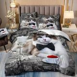 Tek Kişilik Nevresim Takımı Beyaz Kedi Nevresim Takımı Çocuklar Için Yumuşak Hipoalerjenik Mikrofiber Yorgan Kılıfı, Fermuarlı 1 Nevresim 135X200 cm +