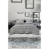 Tek Kişilik Nevresim Takımı, Lastikli Çarşaflı Nevresim Set, Lüks Nevresim Set, Pamuklu Nevresim Set - 160 x 220 cm - Beyaz - Siyah