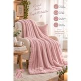 Tek Kişilik Peluş TV Diz Battaniyesi 100x175 cm (Pudra)